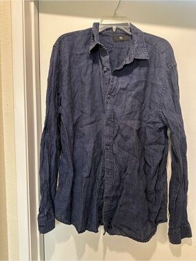 Banana Republic Indigo 100% Linen Button Down Shirt - Dark Blue Size Large